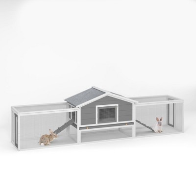 phiestina 2-Story Large Wooden Rabbit Hutch, with Ramps, Lockable Doors, Run Area & Asphalt Roof for Outdoor Use