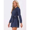 Allegra K Women's Belted Long Sleeves Button Front Denim Shirt Dress - 3 of 4