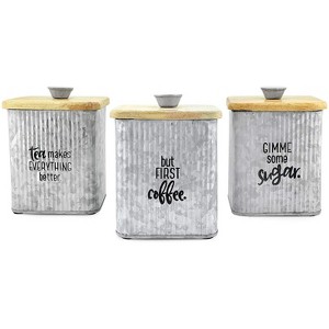 AuldHome Design Farmhouse Canisters, 3pc Set; Rustic Storage Containers for Coffee, Tea and Sugar - 1 of 4