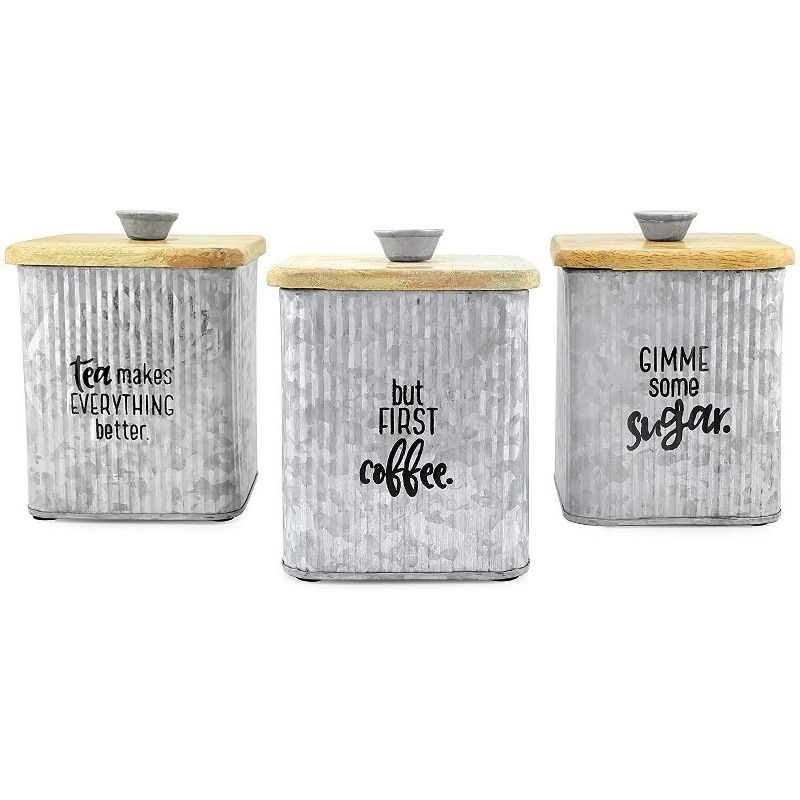 AuldHome Design Farmhouse Canisters, 3pc Set; Rustic Storage Containers for Coffee, Tea and Sugar, 1 of 8