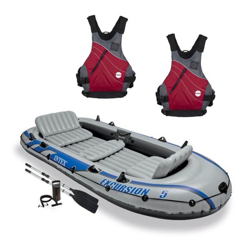 Intex Excursion 5 Person Inflatable Raft, 2 Oars & 2 Red Life