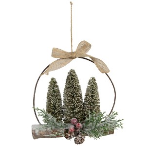 Northlight Flocked Bottle Brush Trees with Wooden Log Christmas Ornament - 7" - 1 of 4