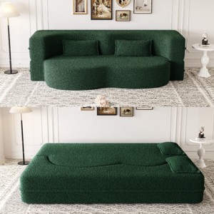 Yukimo 78" Full Size Convertible Floor Sofa Bed - Plush Corduroy Foam-Filled Sleeper Sofa, No Assembly Required - 1 of 4