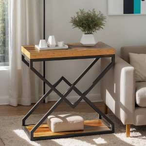 Hommoo 23.62" Narrow End Table with Storage, X-Shaped Metal Frame Side Table - 1 of 4