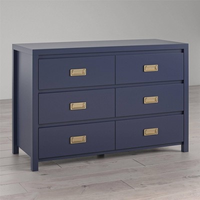 Navy 6-Drawer Dresser with Gold Pulls