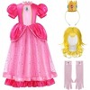 Joyfy Girls' Pink Peach Princess Dress Halloween Crown Costume for Kids Dress Up Cosplay Party Decor - 3 of 4