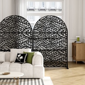 Spring Flow Leaf 01 Black Arched Galvanized Steel Screen 183x120x40cm - 1 of 4