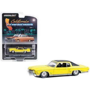1971 Chevrolet Monte Carlo Lowrider Sunflower Yellow with Black Top 1/64 Diecast Model Car by Greenlight - 1 of 3