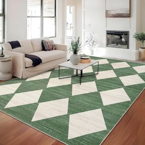 Washable Runner Rug, Modern Checkered Entryway Kitchen Rug Low Pile Soft Trellis Bathroom Carpet Front Door Mat - 1 of 4