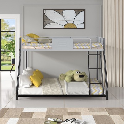 NicBex Twin over Full Bunk Bed Metal Bed Frame with Vent Board, Inclined Ladder and Full Length Guardrail, Space Saving, No Box Spring Required, Black