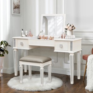 Vanity Table,Vanity Table With Flip-Top Mirror And Drawers,Vanity Table And Stool,Flip Up Dressing Table,Vanity Set For Bedroom-Cuddlewood - 1 of 4