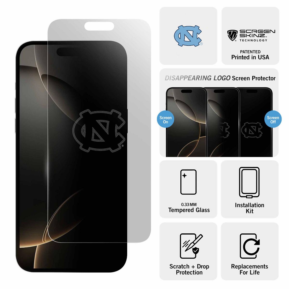 Screen Skinz North Carolina Tar Heels (UNC) Clear Screen Protector - thumbnail 3