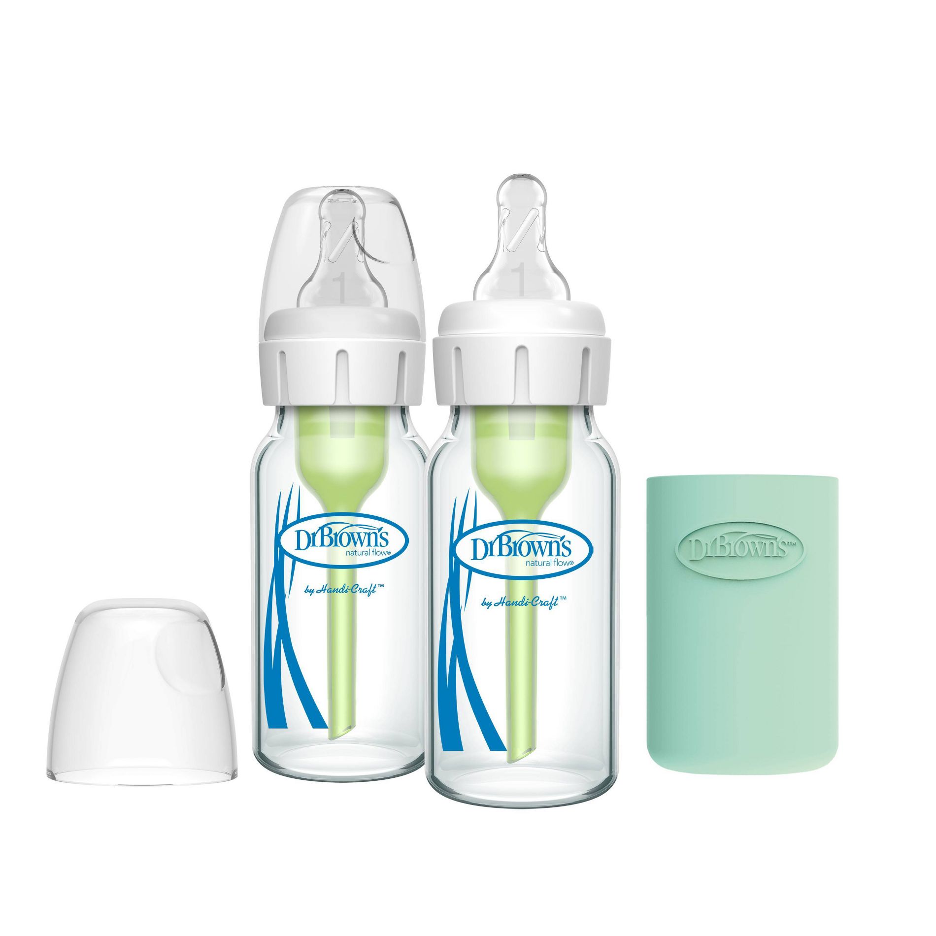 Dr. Brown's 4oz Anti-Colic Options+ Narrow Glass Baby Bottle with Level 1 Slow Flow Nipple & Silicone Sleeve - 2pk