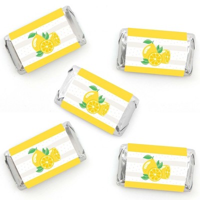 Big Dot of Happiness So Fresh - Lemon - Mini Candy Bar Wrapper Stickers - Citrus Lemonade Party Small Favors - 40 Count