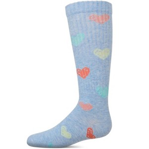 Memoi Girls Ribbed Cotton Blend "Multi Graffiti Hearts" Knee Sock - 1 of 3