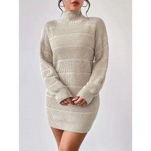 Women's Turtleneck Bodycon Sweater Dress - Knit Slim Fit Mini Dress for Fall & Winter (S-XL) - 1 of 4