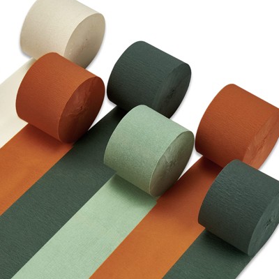PartyWoo Crepe Paper Streamers Green Hunter Sage Burnt Orange Sand White 6 Rolls 492 ft 1.8 Inch x 82 Ft Roll
