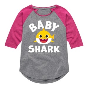 Girls' - Baby Shark - Baby Shark Shirt Tail Raglan Graphic T-shirt - 1 of 4