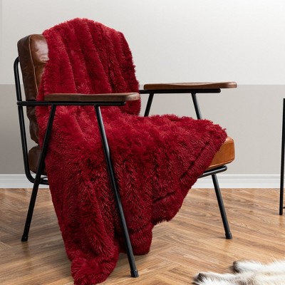 Maroon Reversible Faux Fur and Fleece Throw Blanket