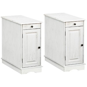 HOMCOM Side Table with Flip Top, Slim End Table with Storage Drawer and Cabinet for Living Room, Set of 2, White - 1 of 4