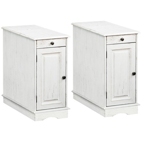 Homestock White Narrow End Table with Storage, Flip Top Narrow Side Tables for Small Spaces, Slim End Table with Storage Shelf