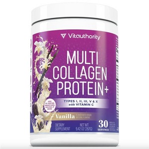 Multi Collagen Protein + Vanilla, Collagen Powder with Types I II III V & X & Vitamin C for Beautiful Hair Skin and Nail, Vitauthority, 30 servings - 1 of 3
