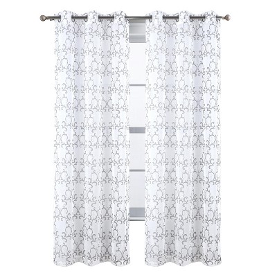 RT Designers Collection Crown Grommet Sheer Metallic Printed Doily Curtain Panel Silver