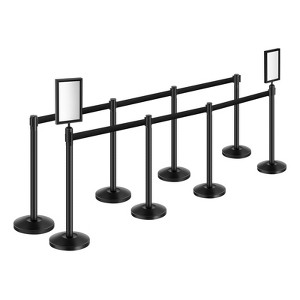 VEVOR Stanchion Post, 8 Pcs Stanchions with Retractable Belts, Carbon Steel Black Stanchions Queue with Sand Injection Hollow Base, Black - 1 of 4