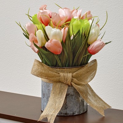 Lakeside Artificial Potted Tulip Flowers Arrangement - Multiuse Floral Decoration