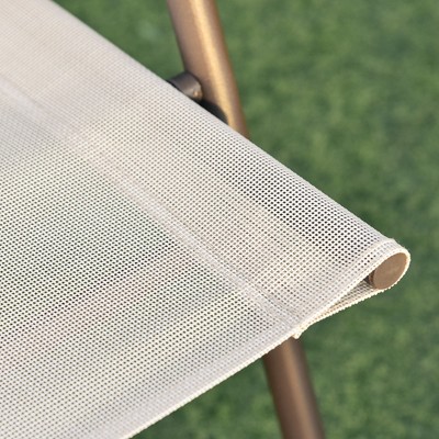 Beige 6-Piece Outdoor Dining Set with Umbrella and Folding Chairs