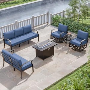 ALAULM Aluminum Patio Furniture Set Modern Metal Outdoor Conversation Sets w/45in Propane Fire Pit Table, Swivel Rocking Chairs w/5.1 Inch Cushion - 1 of 4