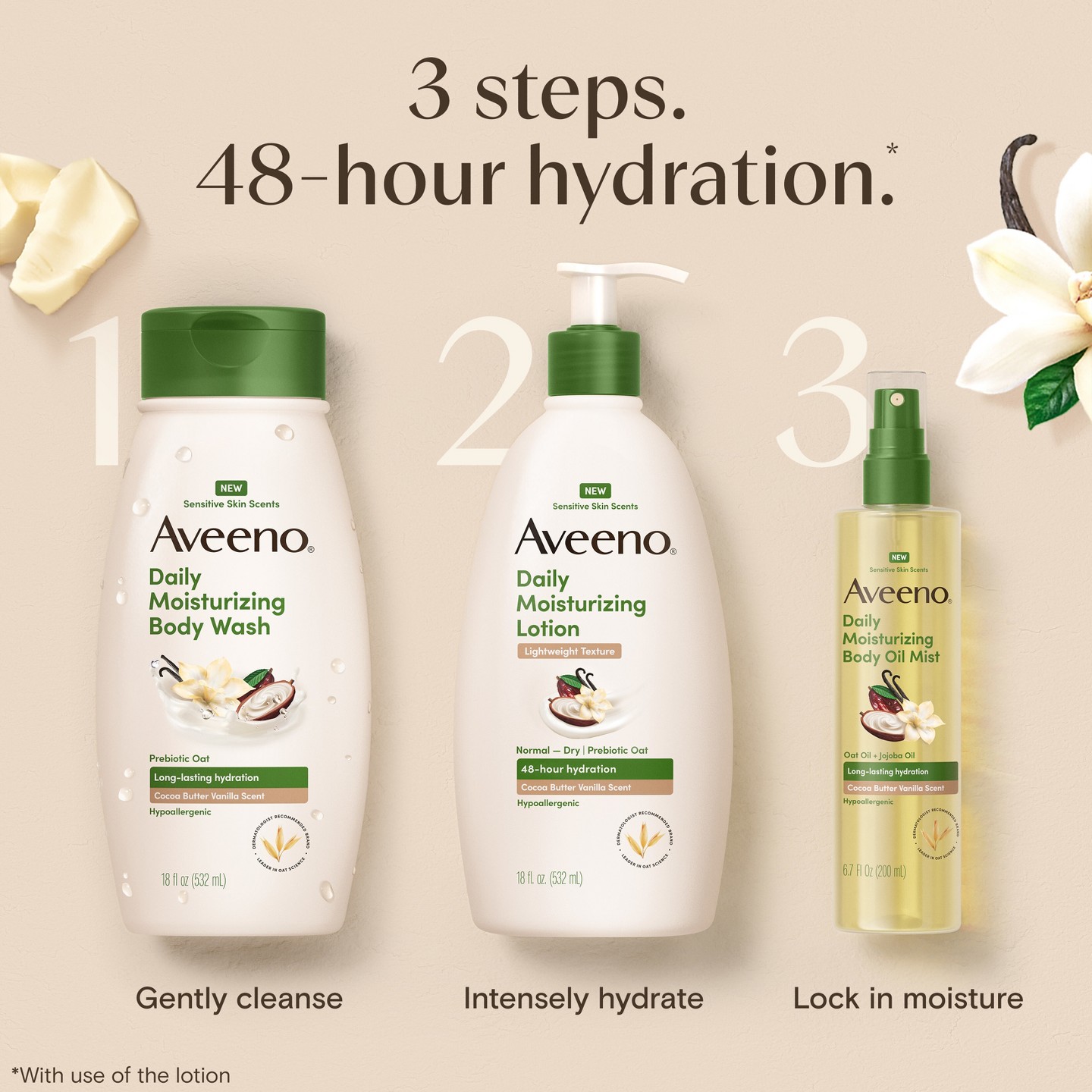 Увлажняющий лосьон Aveeno Daily Moisturizing с овсом, Cocoa Butter Vanilla, 18 fl oz — фото 7