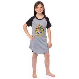 Harry Potter Girls' Wizarding World Hogwarts Crest Sleep Pajama Nightgown Grey - 1 of 4