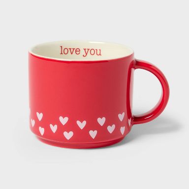 14oz Stoneware Love you Hearts Stacking Mug Red - Spritz™