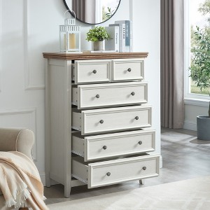 ORRD 6 Drawer Dresser for Bedroom, Farmhouse Wood Chest of Drawers with Anti-Tip Design, Closet Storage Organizer,White - 1 of 4