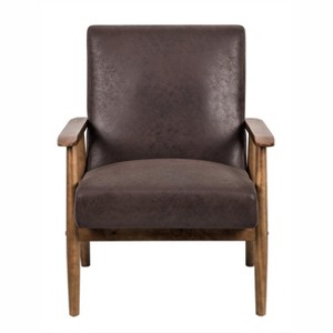 Vynxaria Classic Mid-Century Modern Arm Chair with Solid Wood Arms & Leather-Look Upholstery - 1 of 4