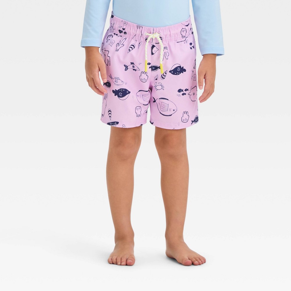 Photos - Swimwear Toddler Boys' Swim Board Trunks - Cat & Jack™ Purple 3T: Tropical Print, U