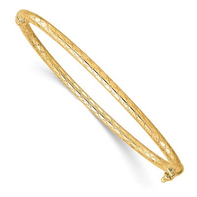 Black Bow Jewelry 3.2mm 10k Yellow Gold Textured Round Hinged Bangle Bracelet