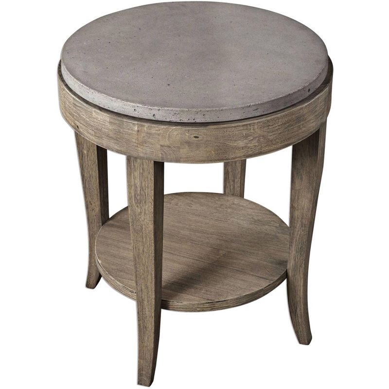 Uttermost Traditional Birch Wood Round Accent Table 24" Wide Brown Glazed Poured Concrete Tabletop for Living Room Bedroom House, 3 of 5