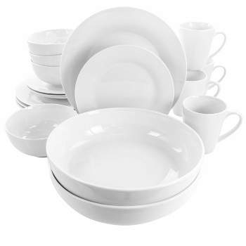 18pc Porcelain Carey Round Dinnerware Set White - Elama