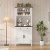 Coolmee Coffee Bar Cabinet, 72 inch Farmhouse Coffee Bar Table with Storage Drawers & 2 Glass Doors, Stand Cabinet for Kitchen, Dining - 2 of 4