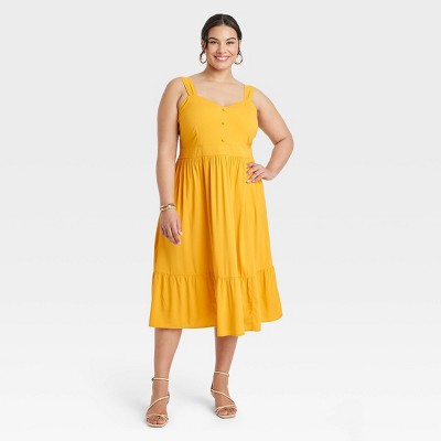 Women's Tiered Midi Tank Dress - Ava & Viv™ Yellow 3X