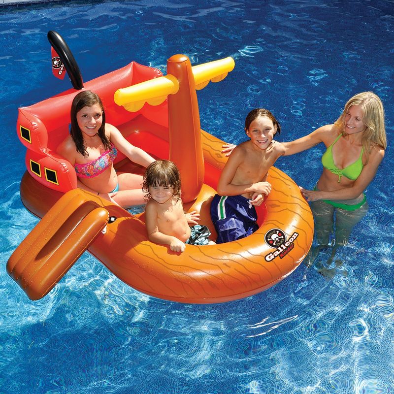 Swimline 62" Inflatable Galleon Raider Pirate Ship Floating Toy - Orange/Red, 2 of 4