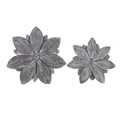 Set of 2 Brown Metal Botanical Wall Flowers