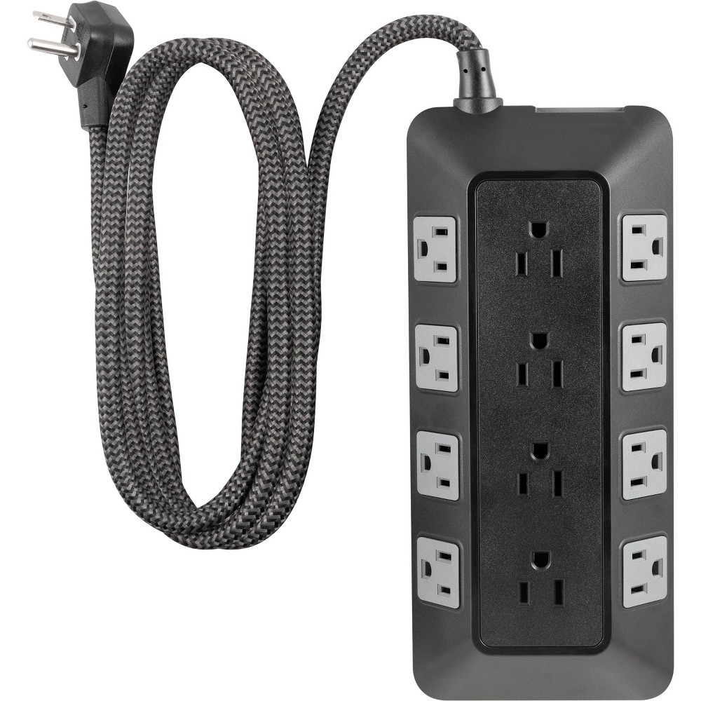 GE 12-Outlet Surge Protector 3540J 8' Braided Cord Black/Gray