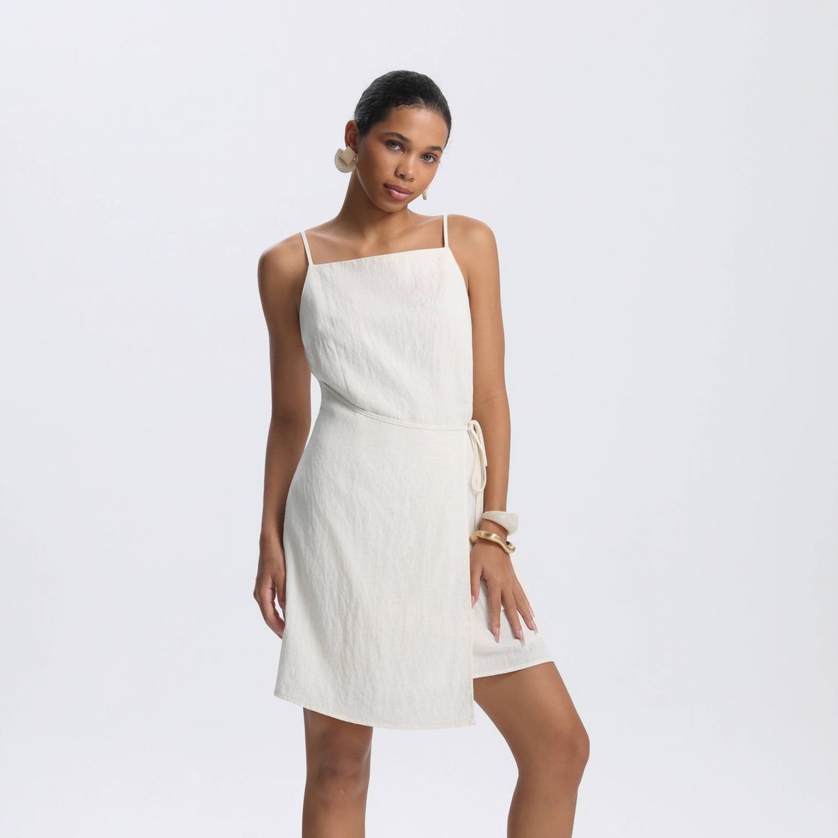 Women's Linen Blend Wrap Full Lined Mini Shift Dress - A New Day™ - thumbnail 5