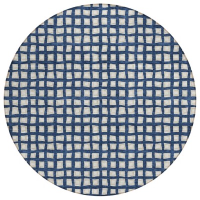 Navy Blue And Ivory Geometric Washable Indoor Outdoor Area Rug