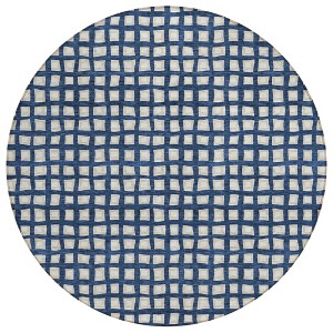 Navy Blue And Ivory Geometric Washable Indoor Outdoor Area Rug - 1 of 4
