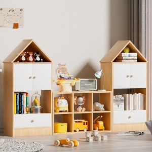 67.72"Versatile Children's Bookshelf with House-Shaped Design, Multi-Functional Storage,White - 1 of 4