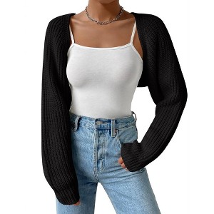 Womens Cardigan Long Sleeve Open Front Sweater Shrug Midweight Cozy Bolero for Winter Cable Knit Ribbed Cuff Sweater Cardigan - 1 of 4